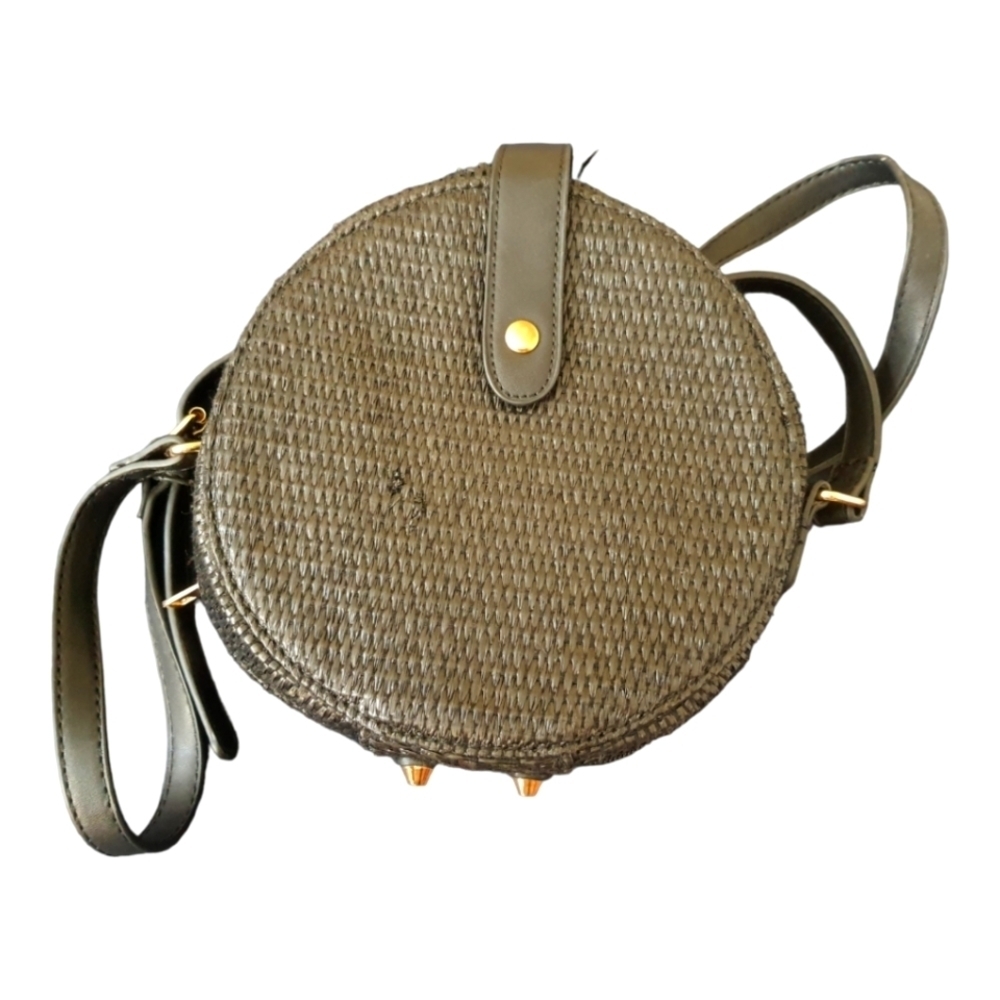 BLK Rattan Weave Round X-Body Bag